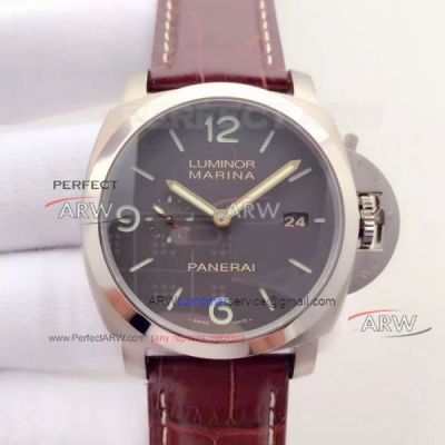VS Factory Panerai Luminor Marina 44MM P.9000 Automatic Watches - PAM00351 Stainless Steel Case Black Dial Brown Leather Band